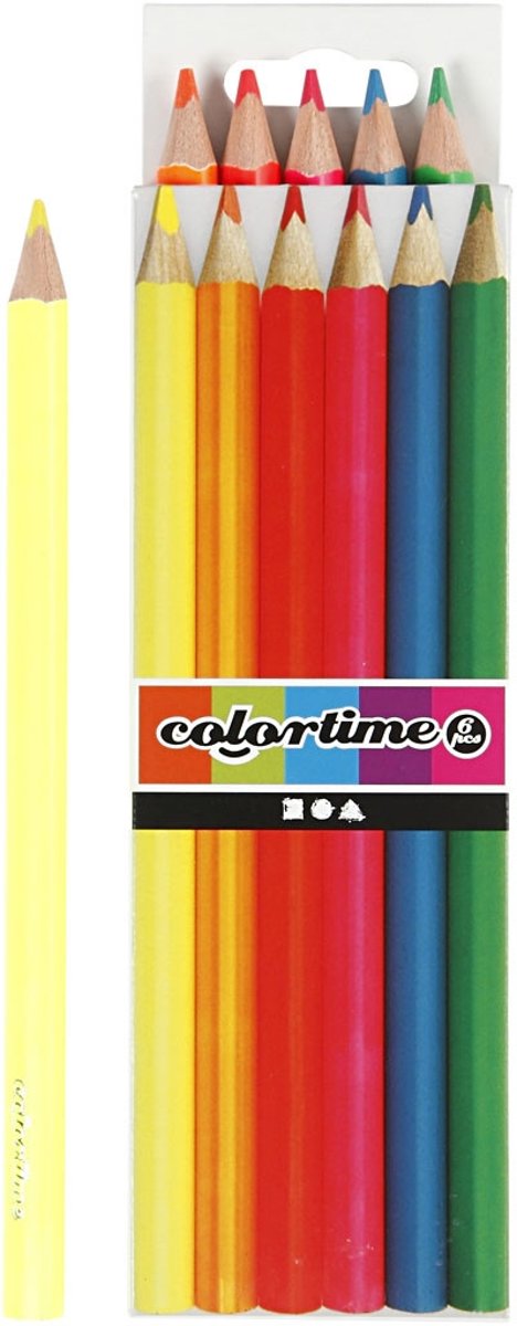 Colortime kleurpotloden, vulling: 4 mm, neon kleuren, 6stuks [HOB-38090]